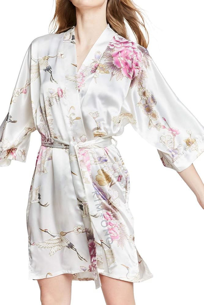 KIM+ONO Women's Satin Kimono Robe Short - Floral