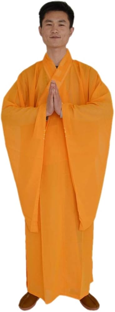 DGXIN Shaolin Temple Zen Buddhist Robe Monk Meditation Kung Fu Gown Unisex Yellow