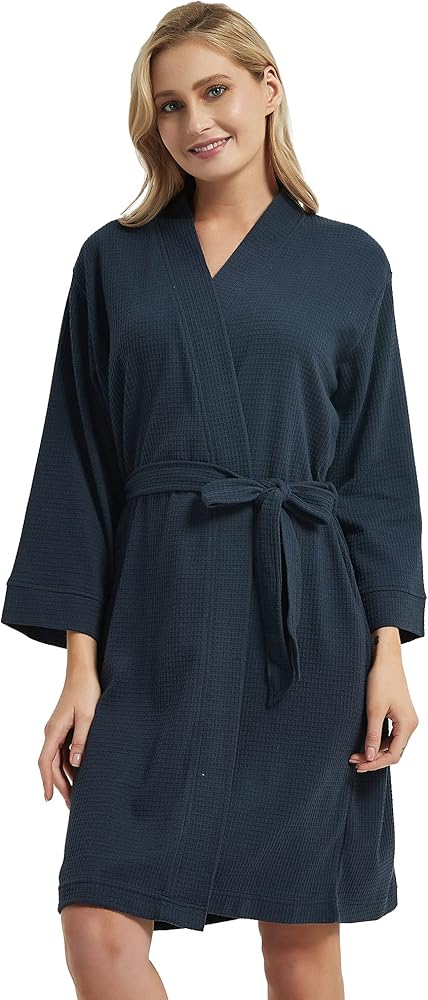 DaysU Waffle Robe Lightweight Mid-length for Women, Kimono Style Bathrobe for Bath and Spa, 1 Piece