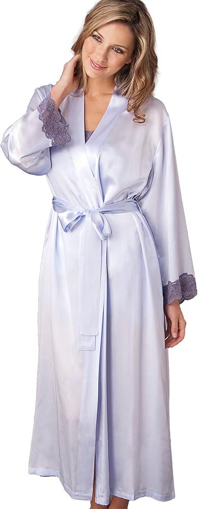 Women's Silk Robe, Lace Trim, Side Seam Pockets, Le Tresor, Lingerie, Beautiful Gift Packaging