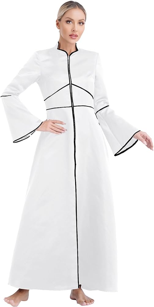 Linjinx Womens Clergy Robe Flared Sleeves Clergy Maxi Dress Minister Choir Robe Church Pastor Long Dress