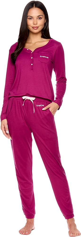 bebe Womens Pajama Set with Pockets - Long Sleeve Shirt and Pajama Pants Pj Set