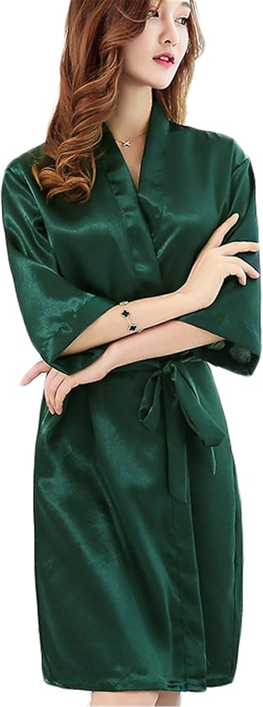 Andongnywell Women's Short Kimono Robe Bathrobe Bridesmaid Wedding Party Robes 3/4 Sleeve Sleepwear Loungewear