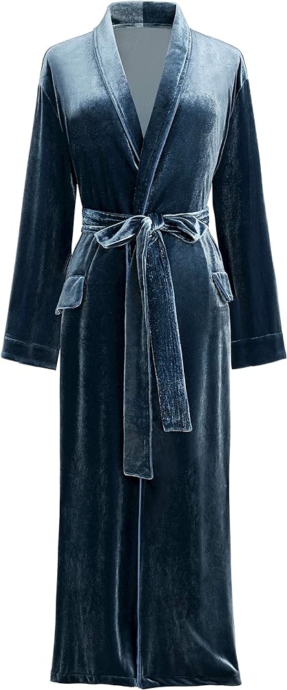 PRODESIGN Women's Long Velvet Robe Soft Warm Bathrobe with Shawl Collar Loose Sleepwear Nightgown