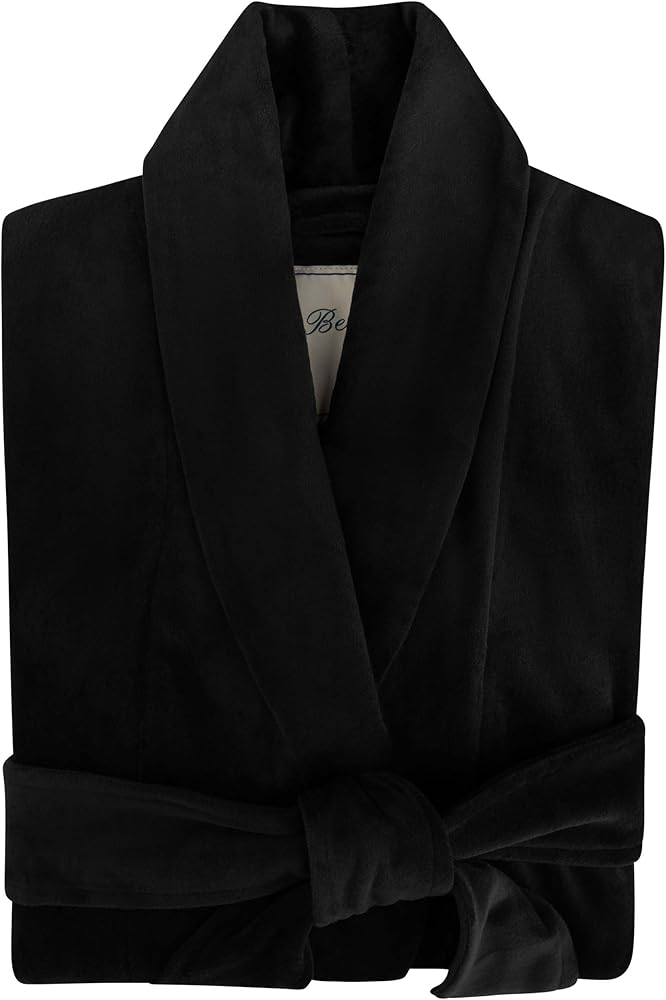 Terry Velour Robe - Made of Polyester, Shawl Collar Robe with Belt & Side Pockets, Soft & Warm Bathrobe for Women