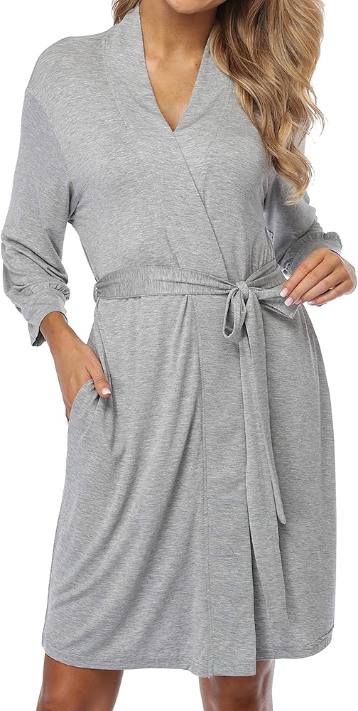 Women's Cotton Robes Short Kimono Bathrobe Soft Sleepwear Knit Maternity Nightgown Ladies Lightweight Loungewear