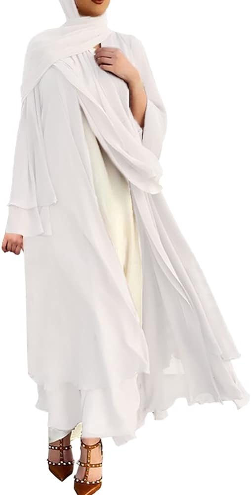 OBEEII Women Muslim Abaya Long Sleeve Chiffon Maxi Dress Loose Full Cover Islamic Robe Kaftan Abayas