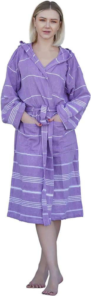 Basic Layers Turkish Cotton Bathrobe for Men and Women – Hooded Soft Robe for Bath, Beach, Pool