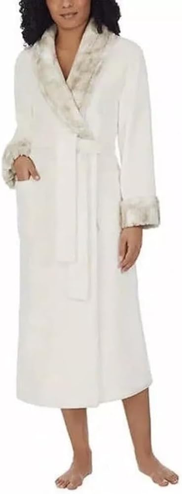 Carole Hochman Women's Shawl Collar Plush Robe (US, Alpha, Small, Regular, Regular, Ivory)