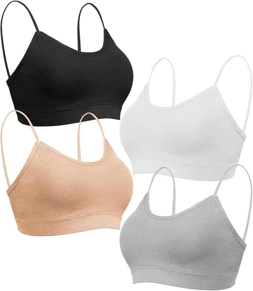 KCDDUMK 4 Pieces Cami Bras - Women's V-Neck Padded Seamless Straps Bralette Everyday Basic Sleeping Bra