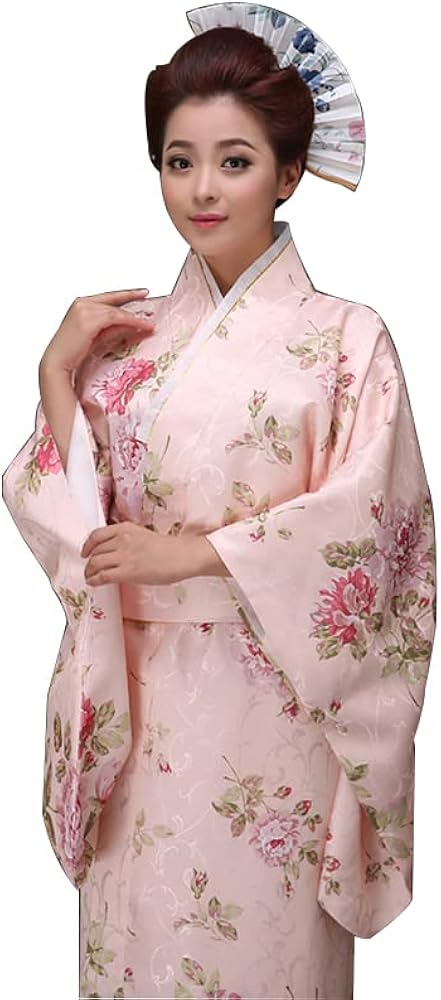 Peony Japanese Brocade Yukata with Obi Belt | Traditional Women Floral Wrap Dress Gown Summer Kimono Festival Bowknot #328