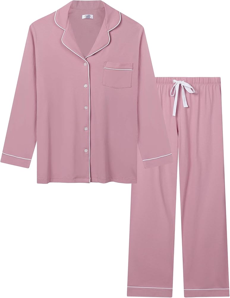 Joyaria Womens Cotton Pajamas Set Button Long Sleeve with Long Pant