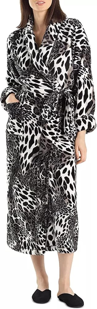 Natori Women's Plush Leopard Robe, Brocade RED, Large