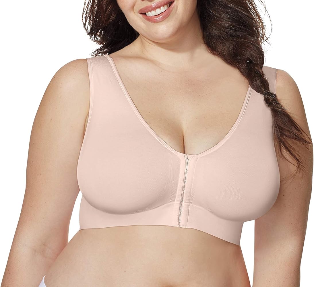 Hanes Women's Just My Size Pure Comfort Full Figure Bra, Front-Close Wireless T-Shirt Bra