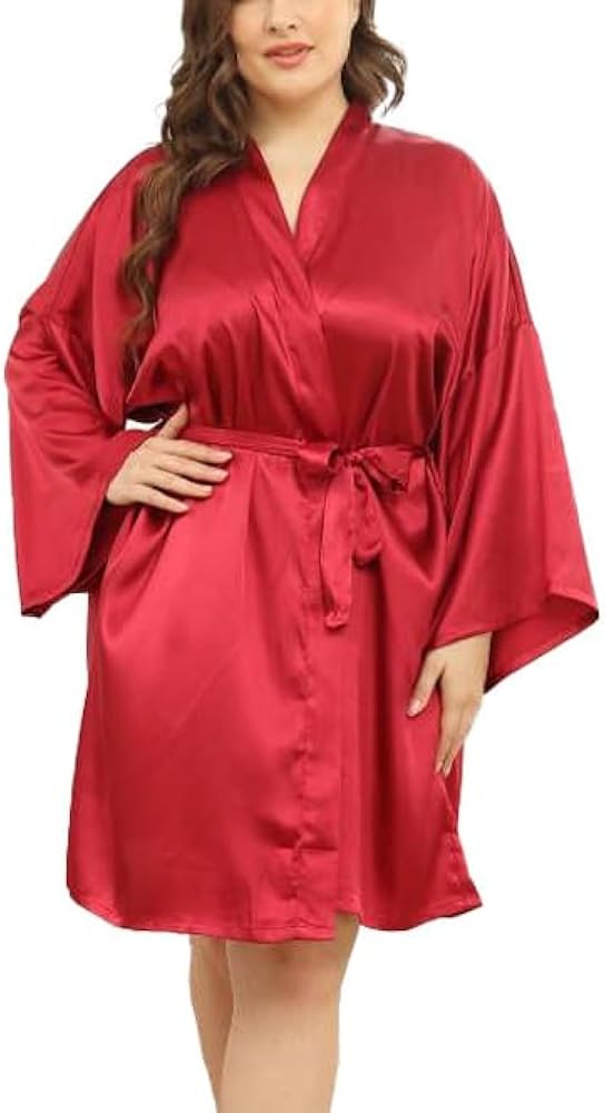 Women's Plus Size Satin Robes Bridesmaid Wedding Robes Short Silky Bathrobes