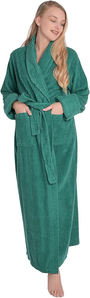 HOC 100% Cotton Women's Classic Chenille Shawl Collar Robe