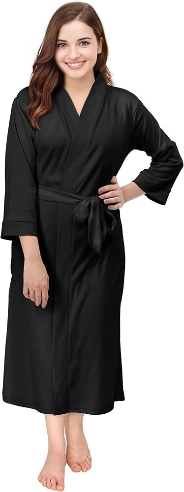 NY Threads Women's Robe Long Knit Bathrobe 3/4 Sleeves Soft Kimono Lightweight Loungewear