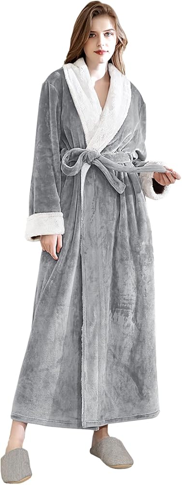 Hellomamma Women's Fleece Robes, Long Winter Warm Soft Plush Bathrobes for Women, Fluffy Comfy House Coat