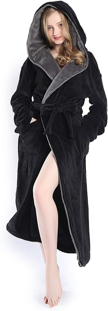 Hooded Herringbone Women's Soft Spa Long Kimono Bathrobe,Comfy Full Length Warm Nightdress