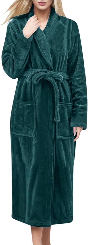 Robes For Women With Hood Long Terry Cloth Warm Bathrobe Plush Soft Lounge Kimono Lightweight Nightgown Sleepwear