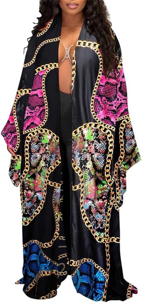 Floral Kimonos for Women Casual Open Front Stain Long Kimono Robes Cardigan Cover Up Plus Size