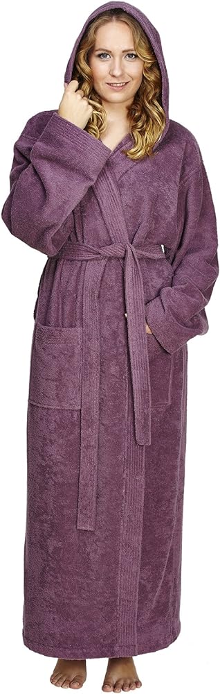 Arus Women's Pacific Hooded Turkish Cotton Bath Robe with Full Length Options