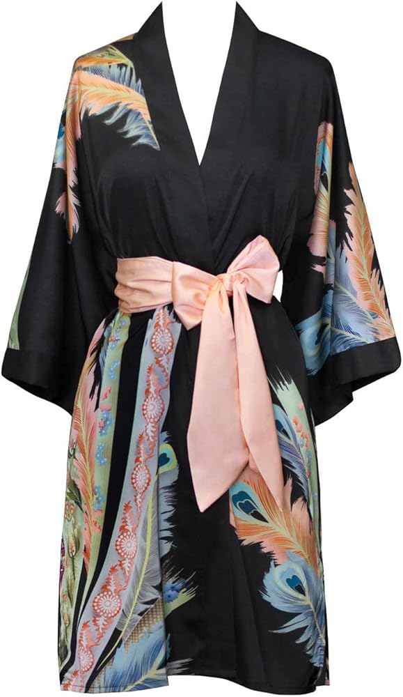 KIM+ONO Women's Charmeuse Kimono Robe Short - Watercolor Floral