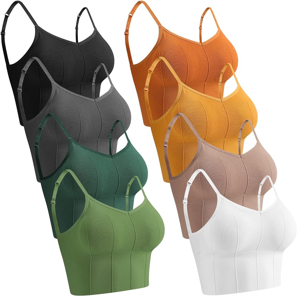 Giegxin 8 Pcs Sports Bras Low Back Sleep Bra Bralettes Seamless Bra Tank Top Athletic Gym Camisole with Adjustable Straps