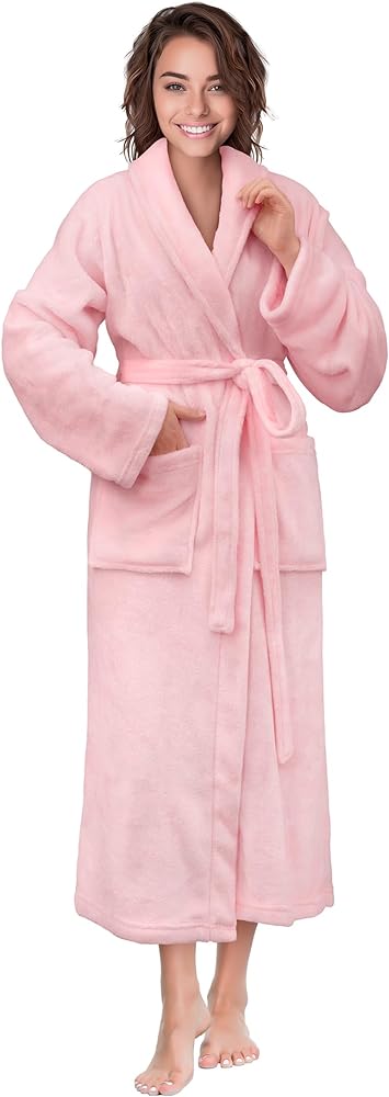 PAVILIA Women Robe Fleece Plush Soft, Fluffy Fuzzy Cozy Warm Lightweight Bathrobe, Shower Spa House Long Robe for Women