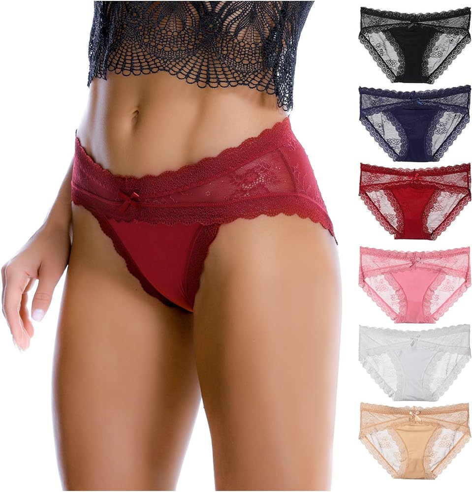 LEVAO Women Lace Underwear Sexy Breathable Hipster Panties Stretch Seamless Bikini Briefs Multipack