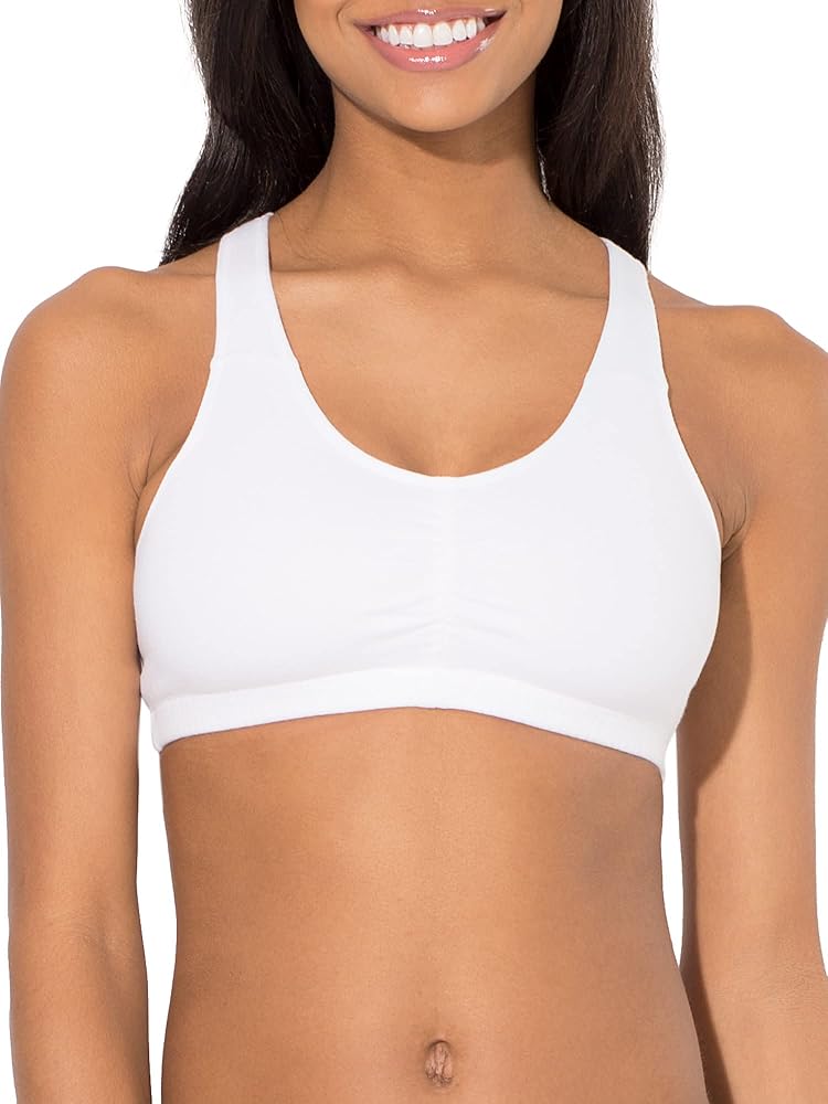 Fruit of the Loom Women's Shirred Front Racerback Pull Over Sports Bra, 3-Pack