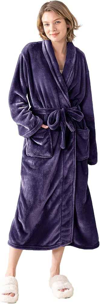 Soft Shawl Collar Bathrobe for Women, Silky Soft Lightweight Plush Long Robe Warm and Comfy to Wear