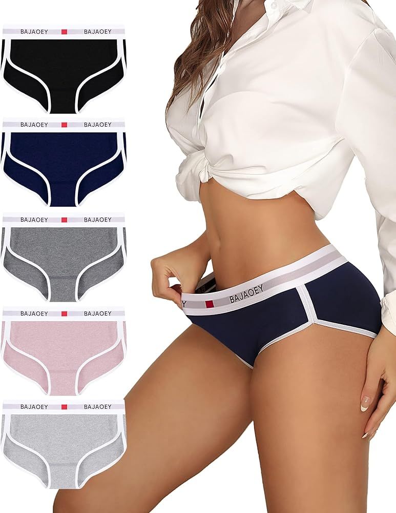 Women's Cotton Underwear Womens Cheeky Panties for Women Soft Comfy Ladies Bikini Hispter 5 Pack S-XL