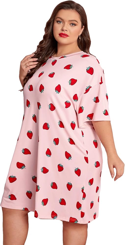 Floerns Women's Plus Size Printed Sleepshirt 3/4 Sleeve Drop Shoulder Night Dress