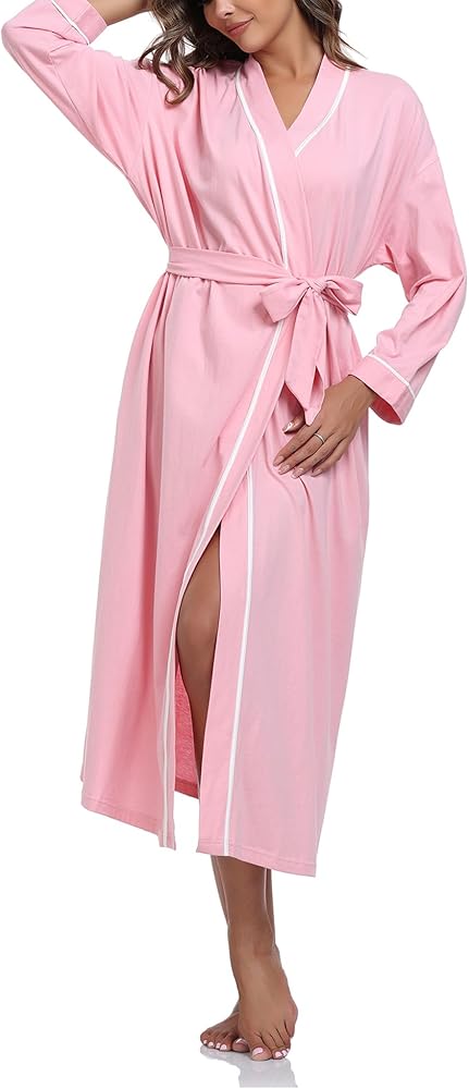 EA'S SECRET 100% Cotton Robes for Women Lightweight Long Kimono Bathrobe Soft Ladies Loungewear with Pockets