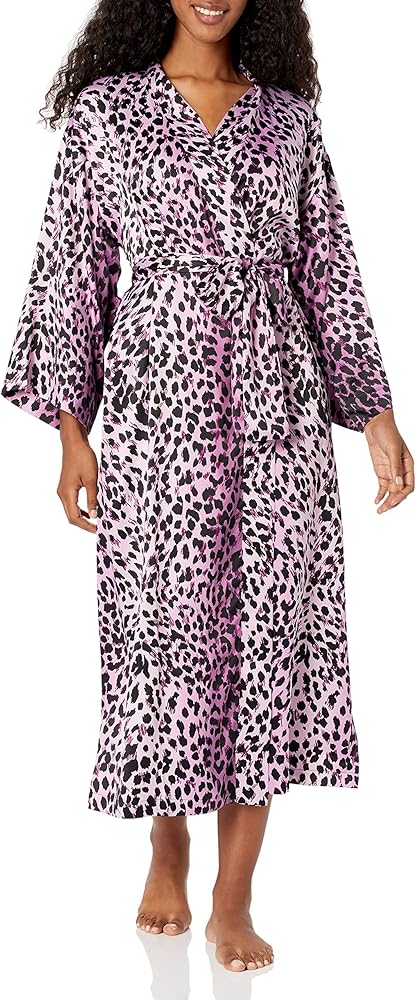 N Natori Women's Cheetah-Printed Matte Satin Robe Length 49", Purple Multi, Extra Large