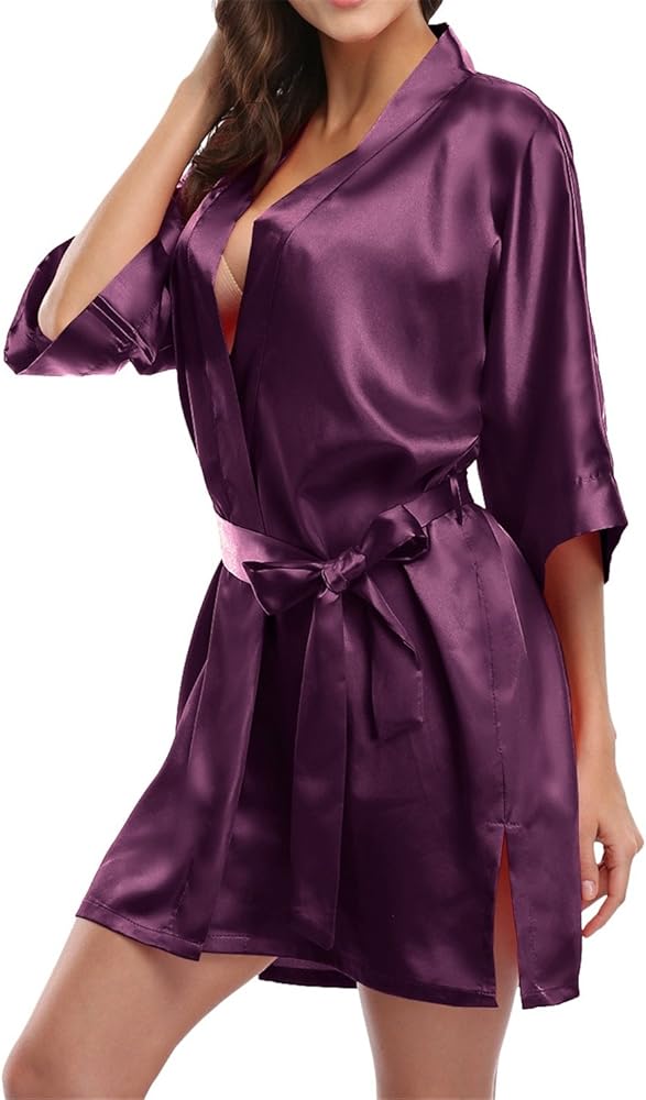 Giova Women's Satin Robe Bride & Bridesmaid Wedding Party Bathrobe Short Kimono Gown