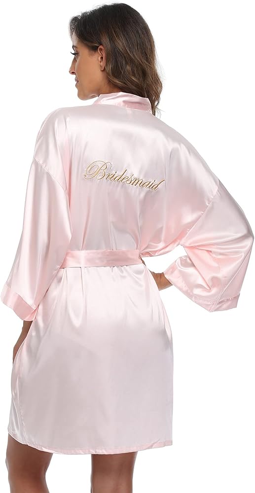 Super Shopping-zone Women's Pure Bride Robes Embroidery Bridesmaid Robes Bridal Party Kimono Robes Wedding Sleepwear