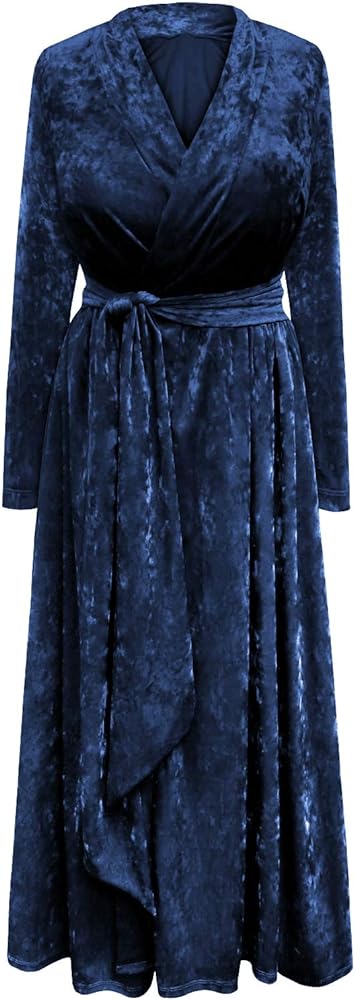 Plus Size Retro Soft Ice Velvet 1930-40's Hostess Dressing Gown Robe w/Attached Belt