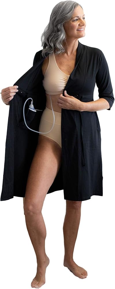 Gownies Post Surgery Mastectomy, Breast Cancer Recovery Robe with Internal Pockets