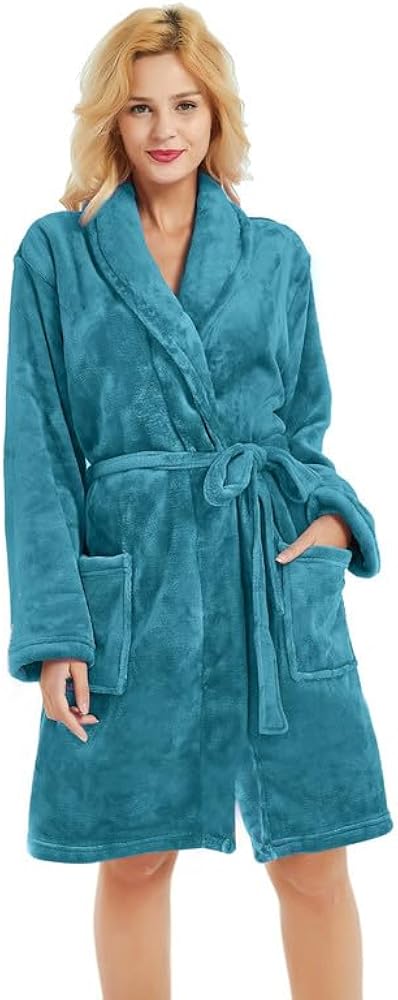 U2SKIIN Women Fleece Robe, Short Cozy Plush Robes for Womens Soft Shawl Collar Warm Spa Bathrobe