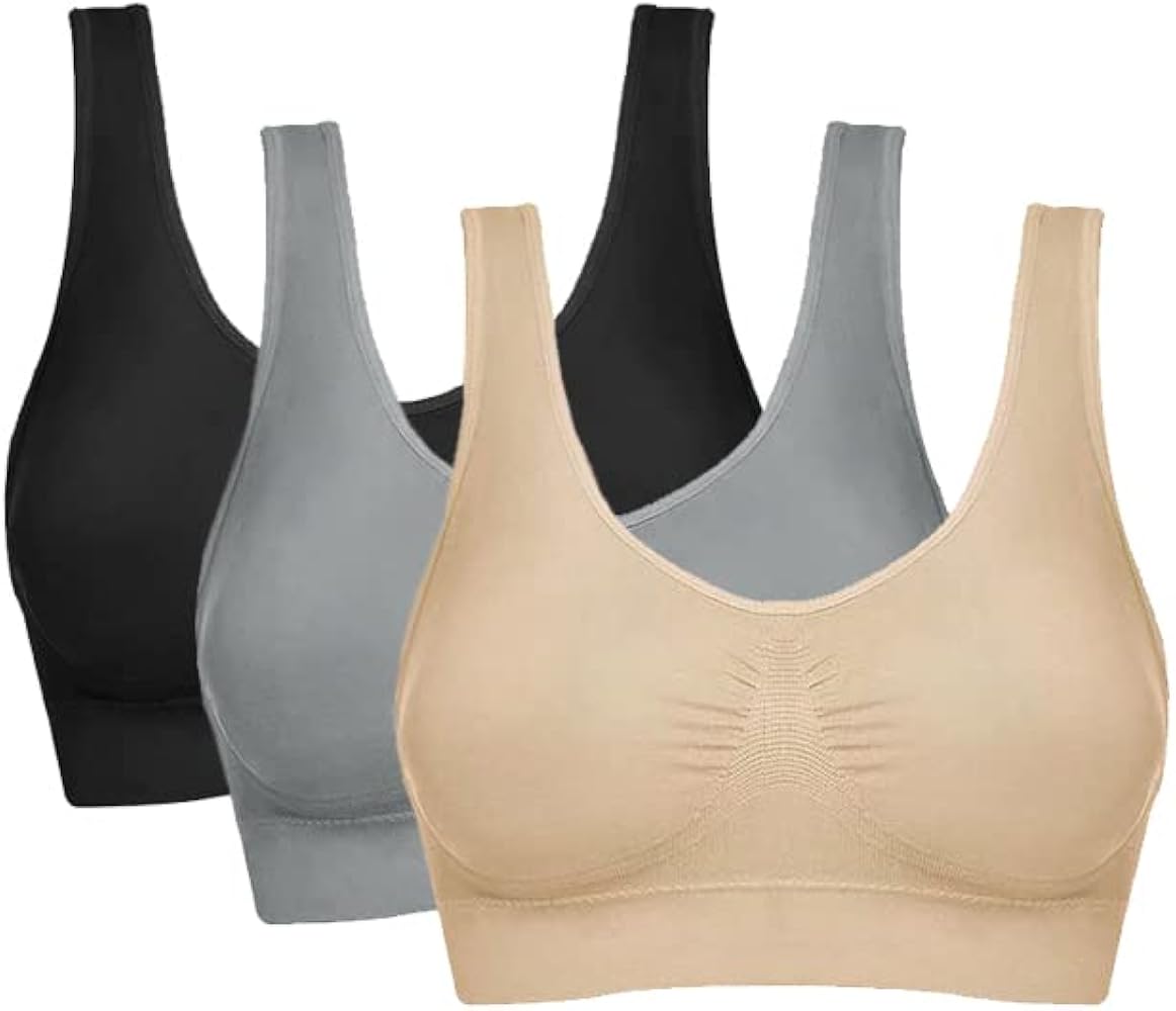 Women's Stretch Bra, Wirefree Comfort Bra, Seamless Removable Pads Sports Bra, Sizes S-3XL, 3 Pack,Multicolor