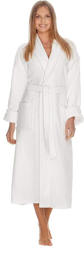 Terry Cloth Bathrobe by BOCA TERRY, Luxury Robe for Women, Plush White Cotton Hotel Spa Robes, M/L & 2X