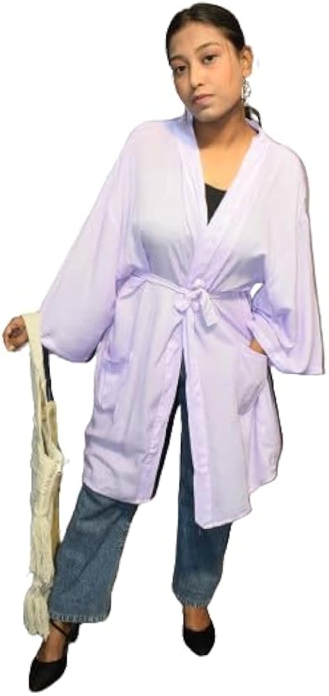 Lite Purple Color Solid Short Kimono, Robe,Summer,Unisex Kimono,Beach cover up Plain Robes For Women Free Size/One Size