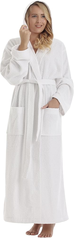 Arus Women's Pacific Hooded Turkish Cotton Bath Robe with Full Length Options