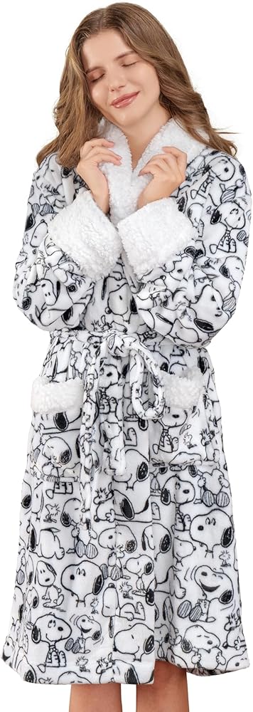 Berkshire Blanket Peanuts® Snoopy Women's Warm Robe with Exclusive VelvetLoft® Fabric and Sherpa Collar