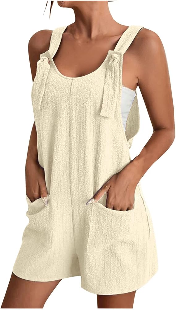 Women'S Summer Casual Sleeveless Rompers, Loose Spaghetti Strap Shorts Overall Jumpsuit Womens Rompers