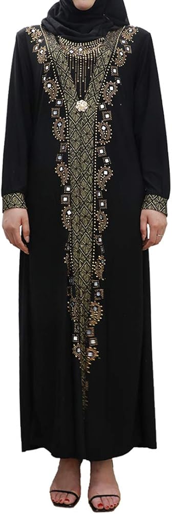 Women Muslim Dress Middle East Arabian Robe Islamic Abaya Long Sleeve Rhinestones Embroidered Cardigan Dress