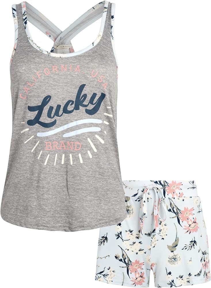 Lucky Brand Women's Pajama Set - 2 Piece Cross Back Tank Top and Sleep Shorts (S-XL)