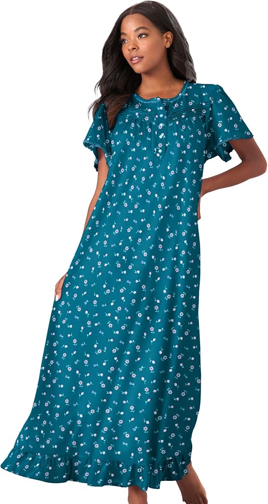 Dreams & Co. Women's Plus Size Long Floral Print Cotton Gown